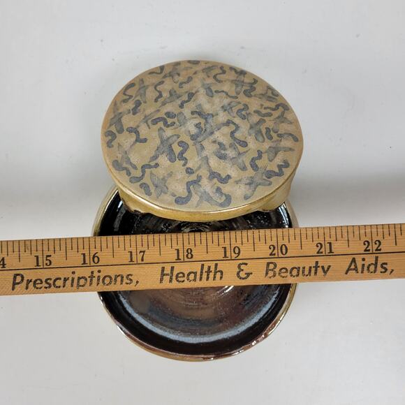 Vintage Boris Vitlin Studio Trinket Box Lid Round Ceramic Handpainted Signed - Picture 9 of 14